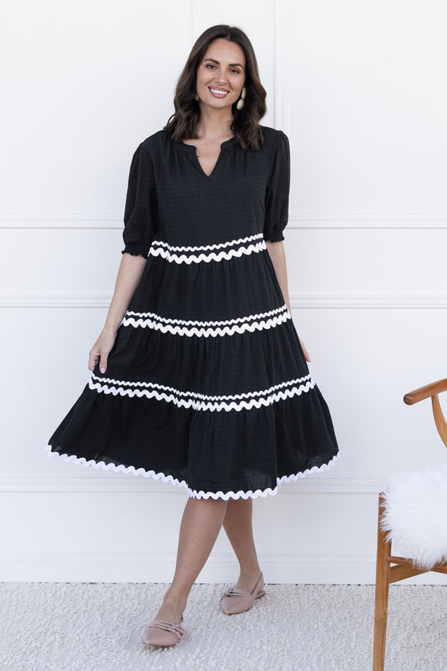 Sybella Black Trim Cotton Midi Dress
