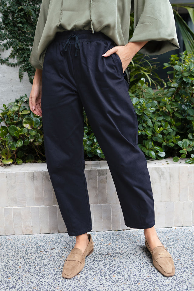 Andy Navy Cotton Barrel Pants