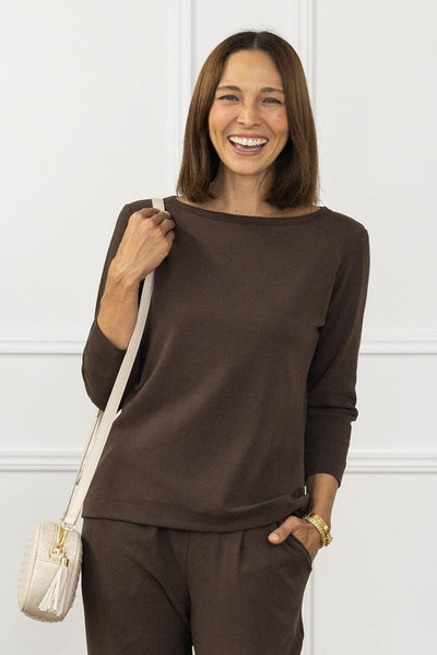 SuedeLuxe Chocolate 3/4 Sleeve Top