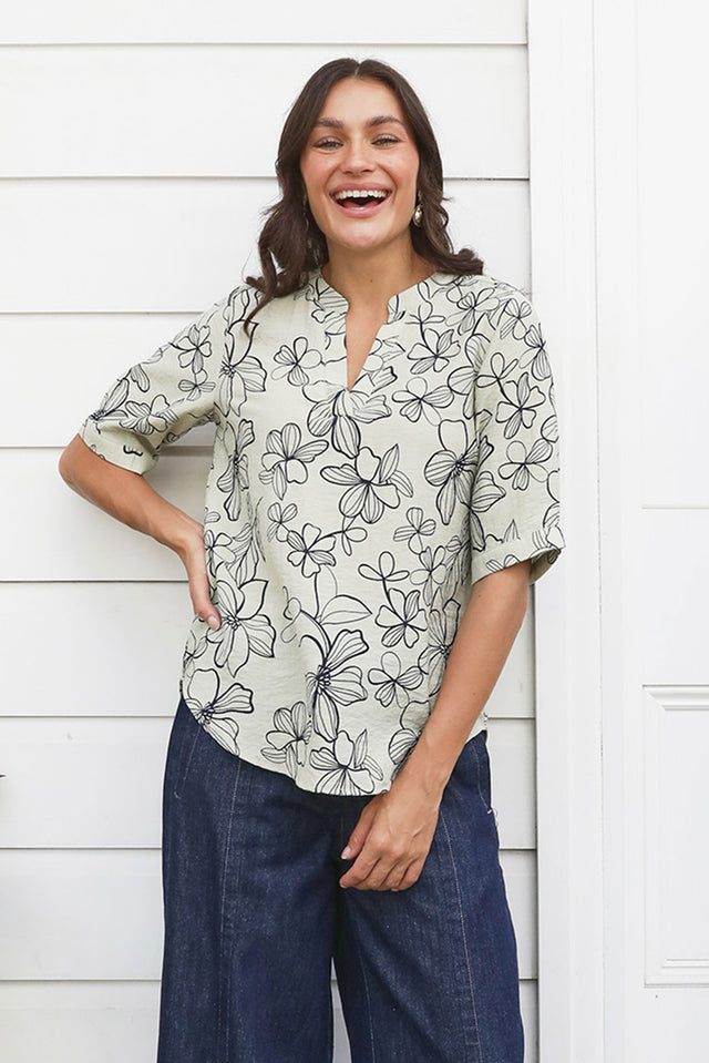 Breigh Sage Flower V Neck Top