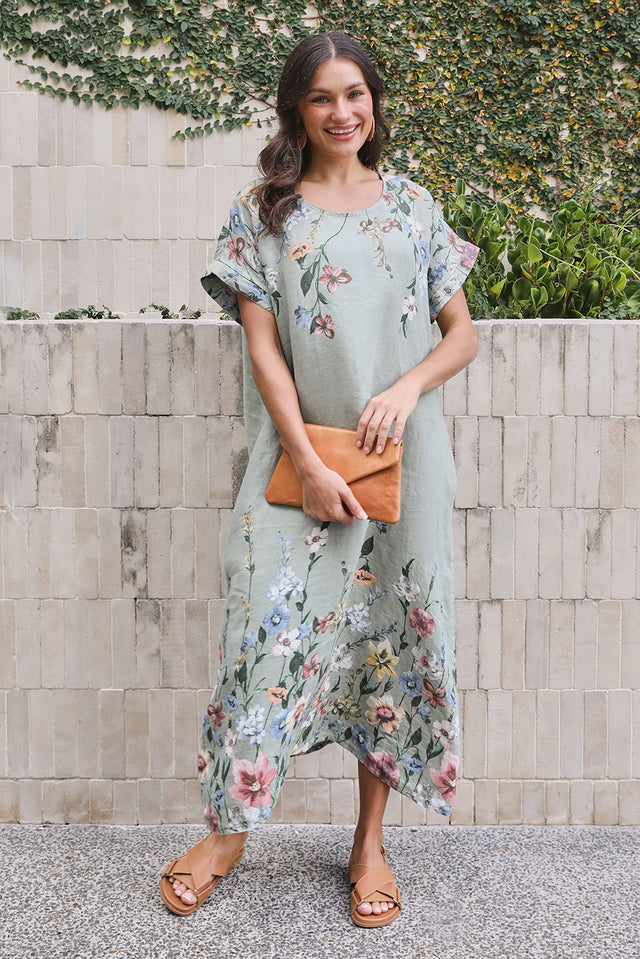 Morrison Sage Floral Linen Pocket Dress