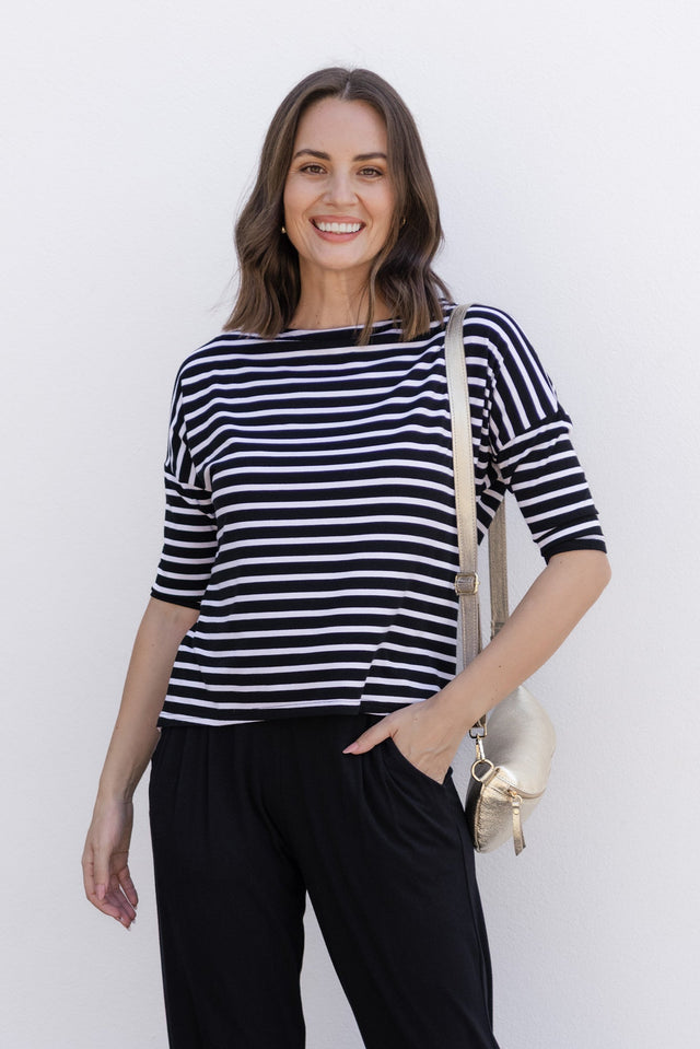 Camila Black Stripe Bamboo Top,Lifestyle image 1