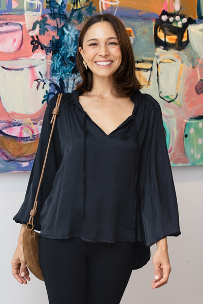 Isaac Black Silk Ruched Top