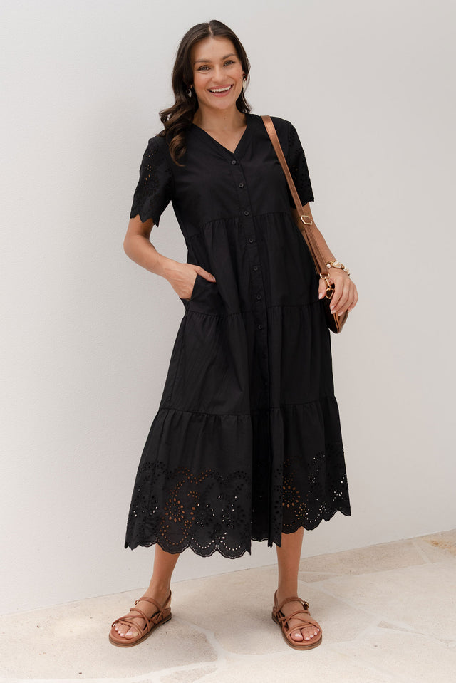 Lilith Black Embroidered Cotton Dress