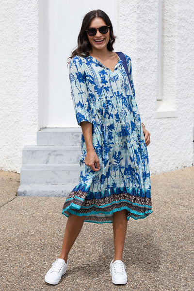 Milana Cobalt Dandelion Crinkle Cotton Dress