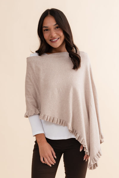 Juni Taupe Cotton Cashmere Ruffle Poncho