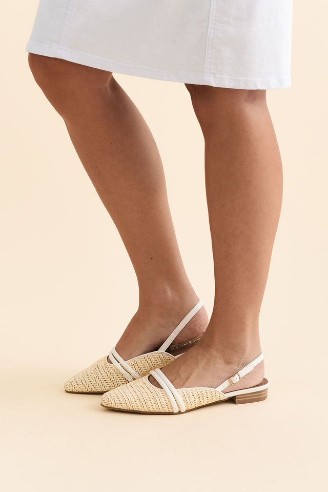 Abby Cream Raffia Leather Slingback Mule