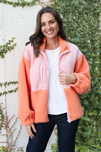 Jayne Orange Contrast Fleece Jacket