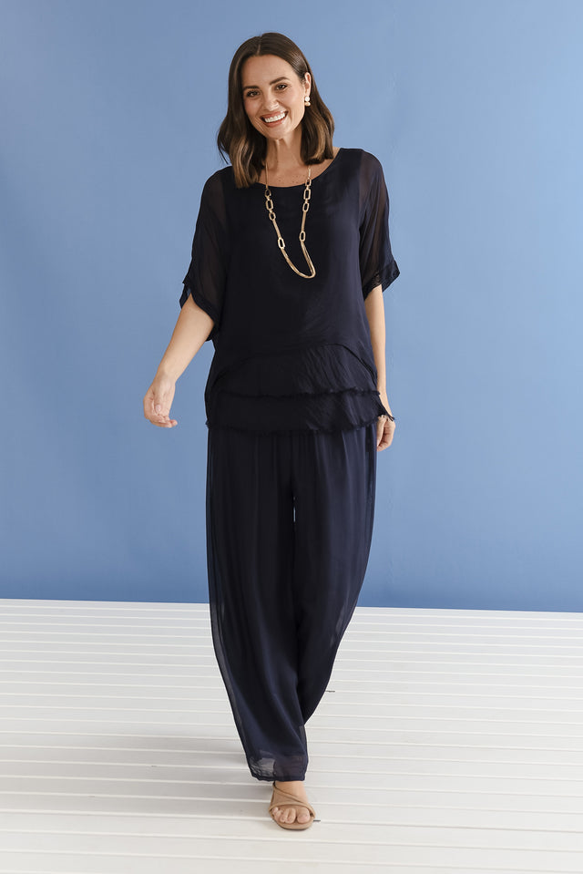 Talia Navy Silk Layer Top image 14
