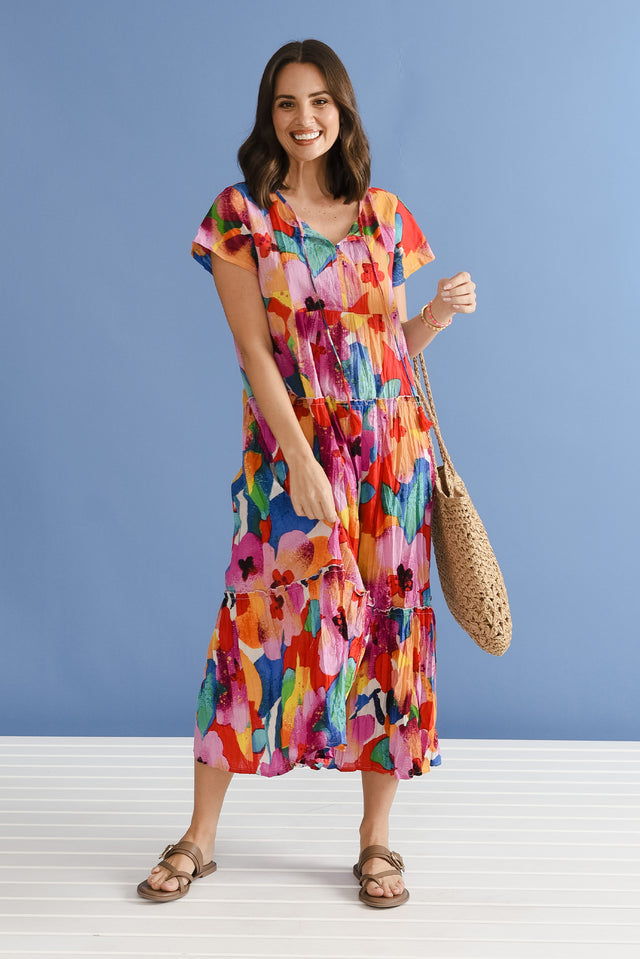 Nona Pink Bloom Crinkle Cotton Maxi Dress,cruise-wear image 11
