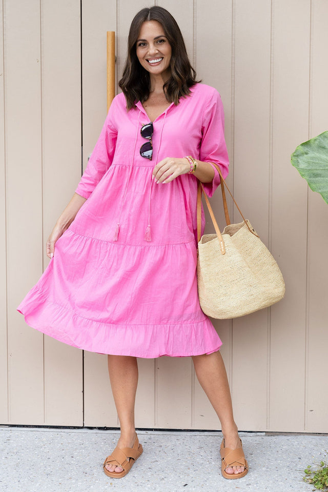 Milana Bright Pink Crinkle Cotton Dress,Lifestyle