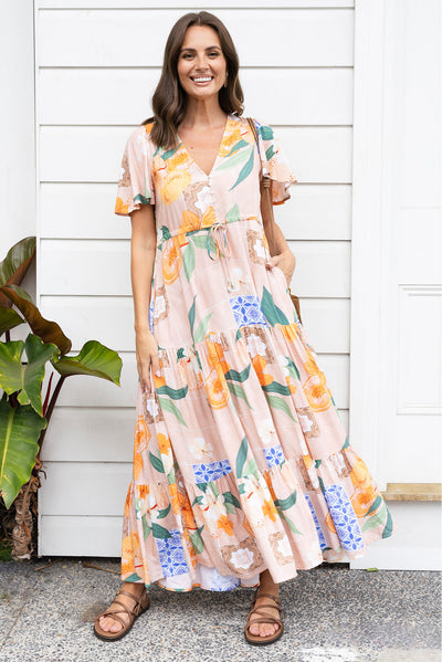 Orson Apricot Floral Tier Dress