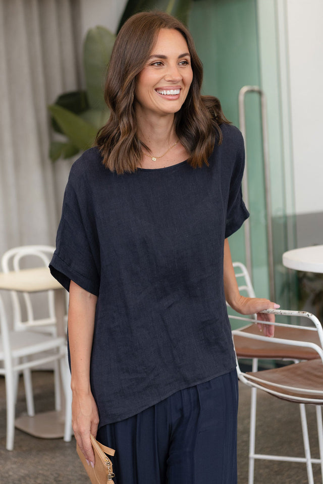 Chaya Navy Linen Top