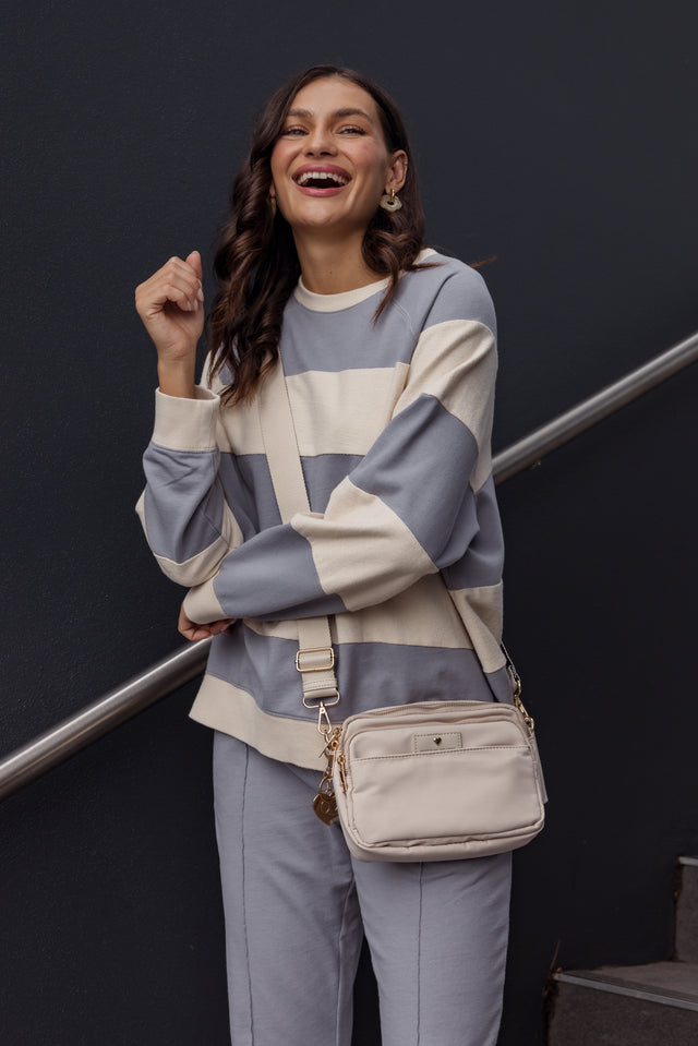 Katrin Steel Stripe Cotton Crewneck Sweatshirt