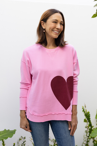 One Heart Pink Cotton Crewneck Sweatshirt