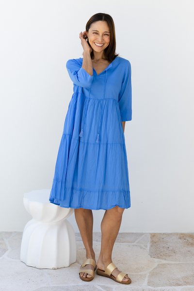 Milana Cobalt Crinkle Cotton Dress