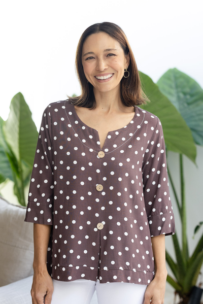 Augusta Chocolate Spot Linen Cotton Top