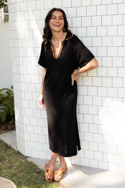 Fabiola Black Contrast Knit Dress