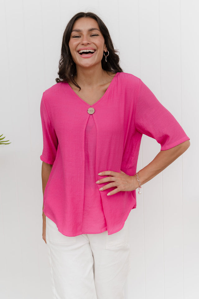 Yasmin Hot Pink Layered Button Top