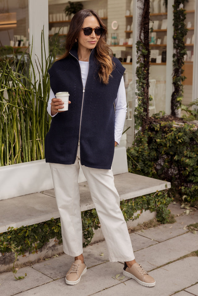Navy Cotton Zip Knit Vest