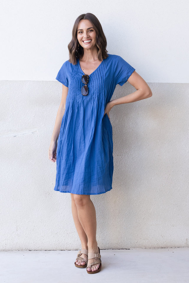Sabina Blue Crinkle Cotton Dress