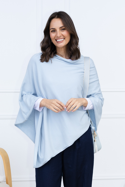 Amy Sky Blue Wool Blend Poncho