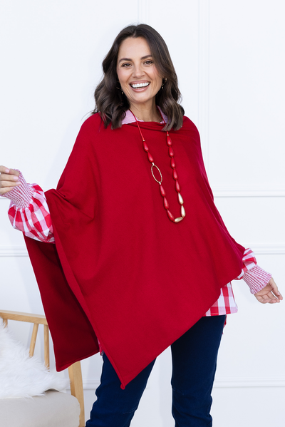 Amy Burgundy Wool Blend Poncho