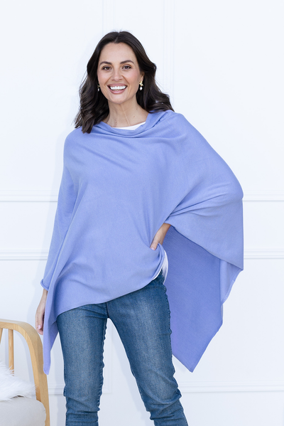 Amy Blue Wool Blend Poncho