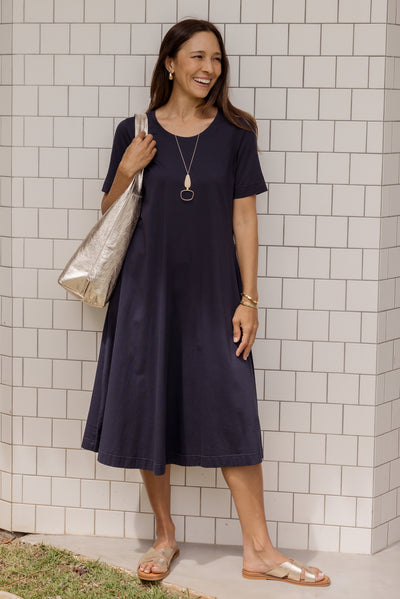 Cynthia Navy Cotton Tee Dress