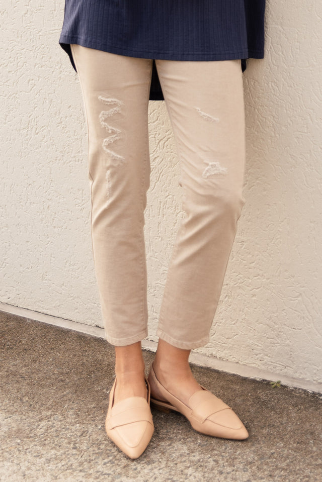 Zadie Distressed Beige Stretch Jeans