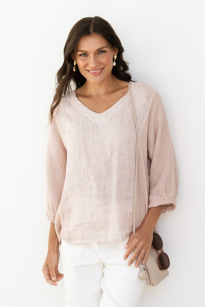Ziola Pink Linen Cotton Sleeved Top
