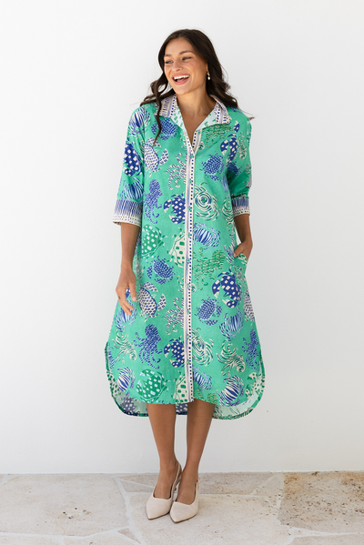 Vossie Green Coastal Cotton Poplin Dress