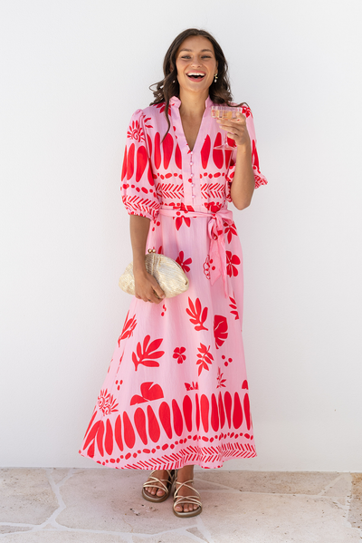 Winsome Pink Tropical Tie Dress