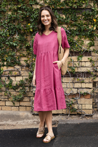 Miller Pink Linen Tiered Dress