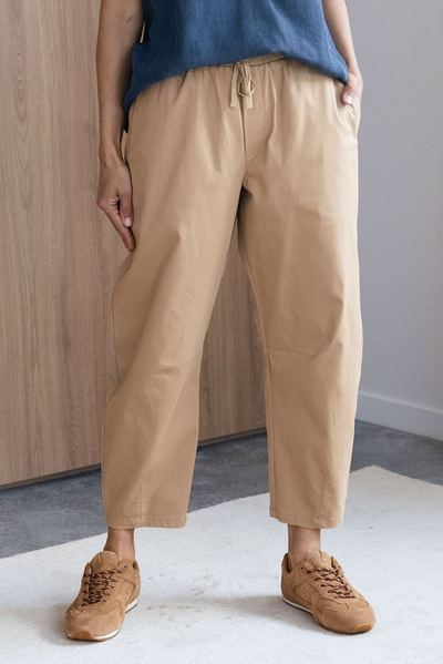 Andy Beige Cotton Cropped Barrel Pants