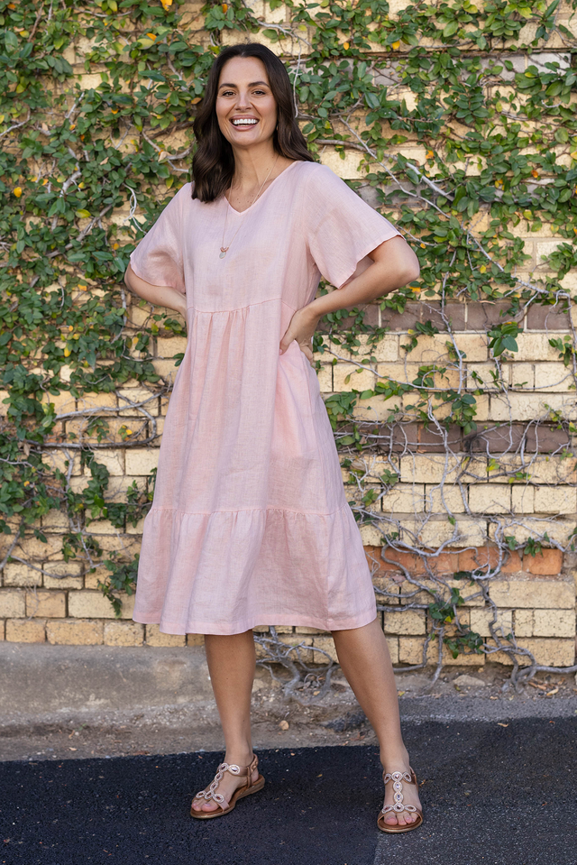 Miller Blush Linen Tiered Dress,Lifestyle