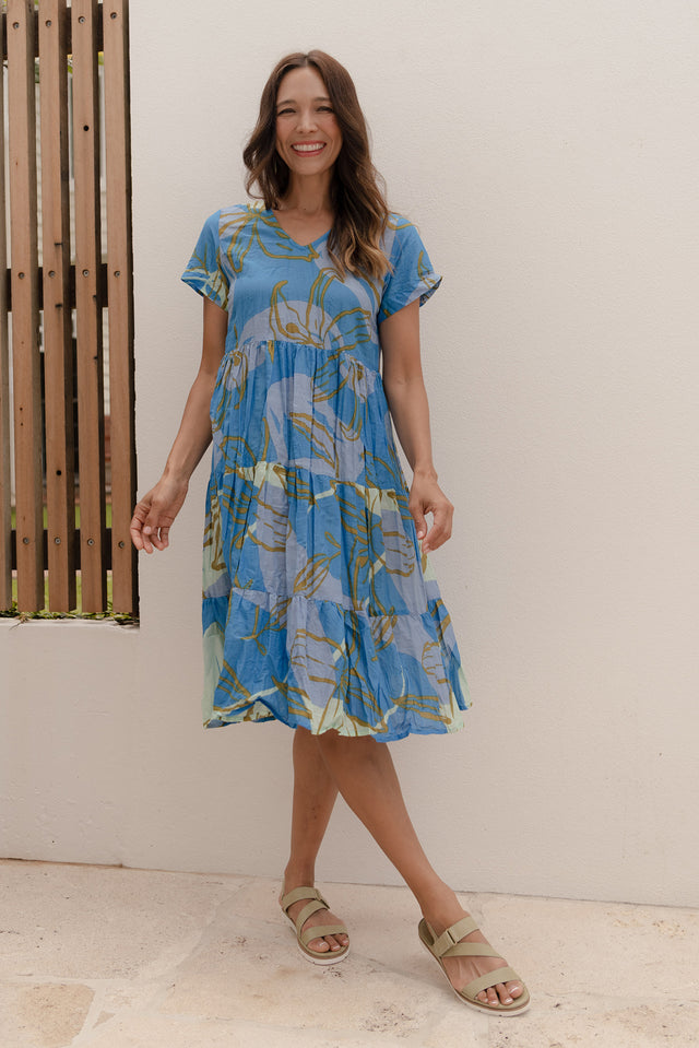Lania Cobalt Lily Crinkle Cotton Dress