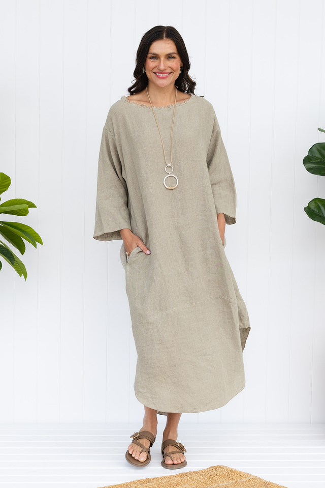Malik Natural Linen Frayed Dress,Lifestyle