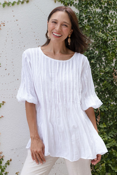 Selma White Crinkle Cotton Top