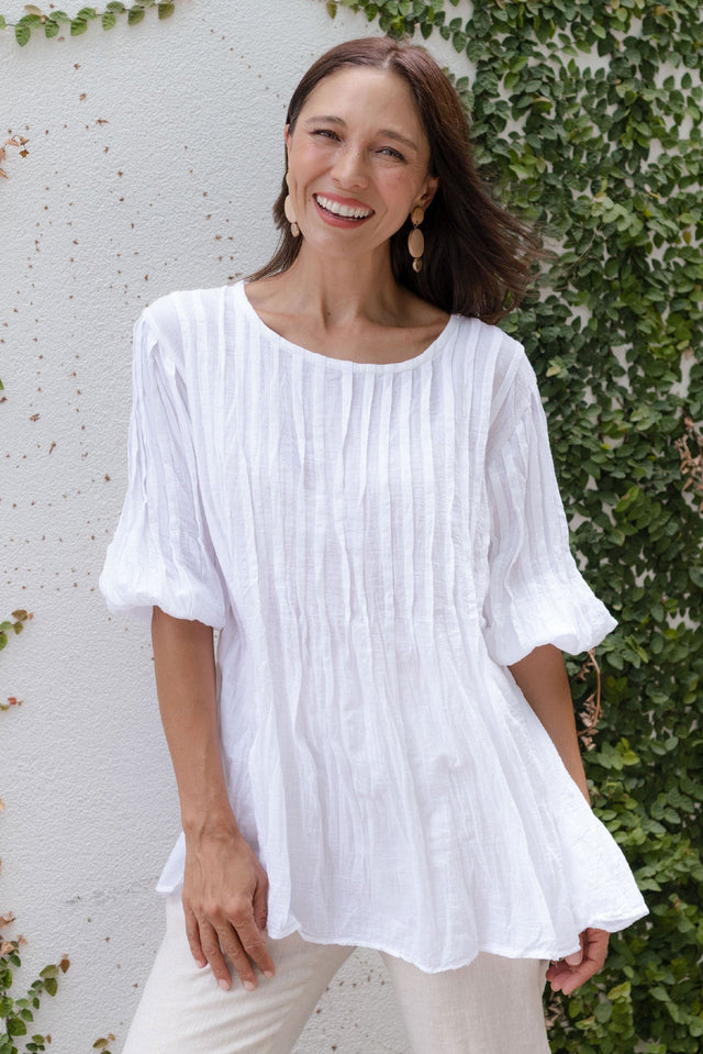Selma White Crinkle Cotton Top,Lifestyle image 1