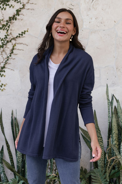 Primrose Navy Cotton Drape Cardigan