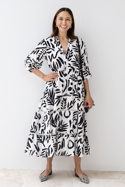 Lillian Black Leaf Tier Dress