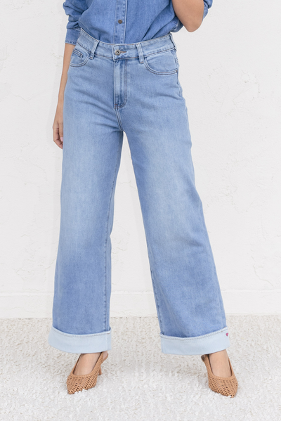 Deb Mid Blue Denim Wide Leg Jeans
