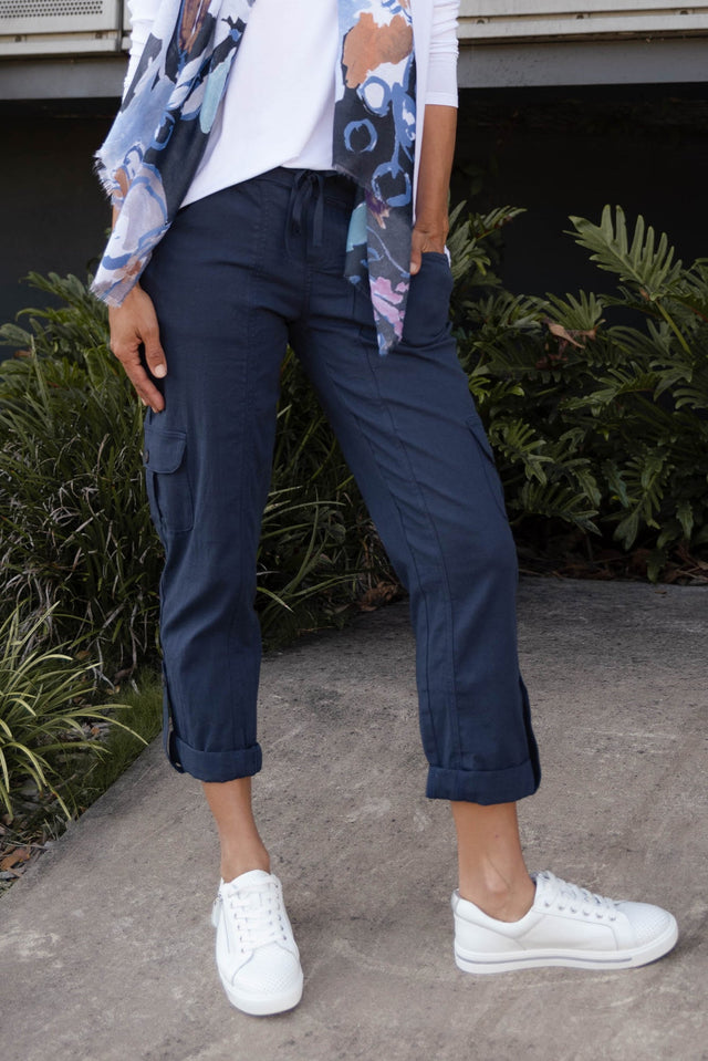 Colette Navy Cargo Pants,Brunette model,alt text|model:Brontie