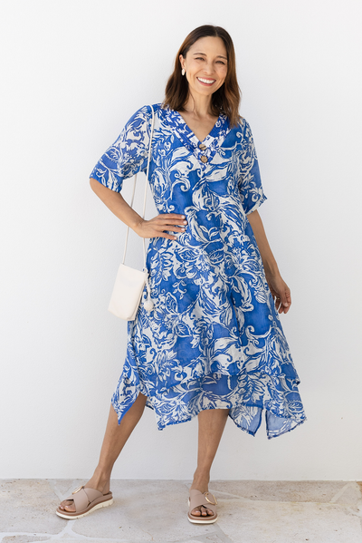 Nala Blue Abstract Layers Dress