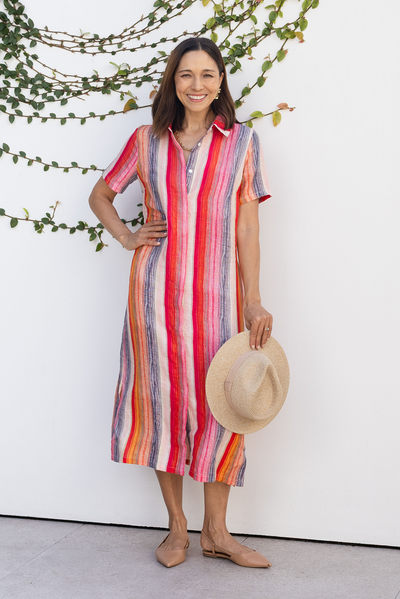 Abraham Red Stripe Linen Shirt Dress