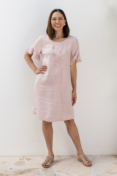 Lesley Blush Linen Flutter Sleeve Dress