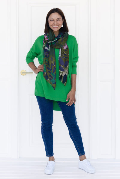 Meryl Forest Green Wool Blend Drape Jumper