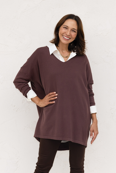 Piper Brown V Neck Knit Jumper