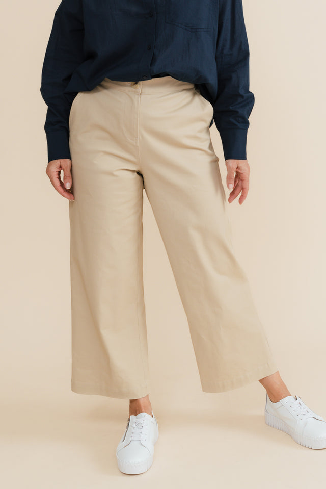 Sinatra Beige Cotton Wide Leg Pants
